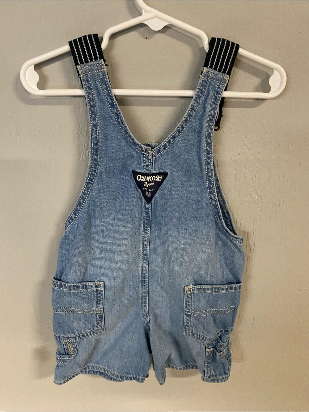 OshKosh Blue Denim Shortalls with Striped Adjustable Straps
